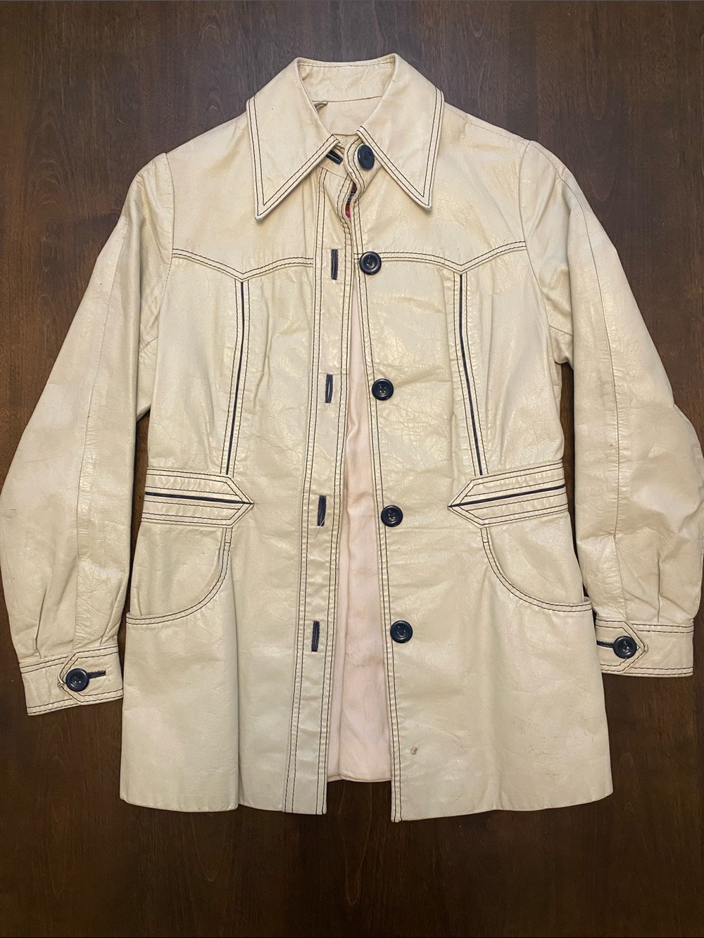 Ms. Pioneer Women's Vintage 1970’s Cream Button-Front Leather Jacket